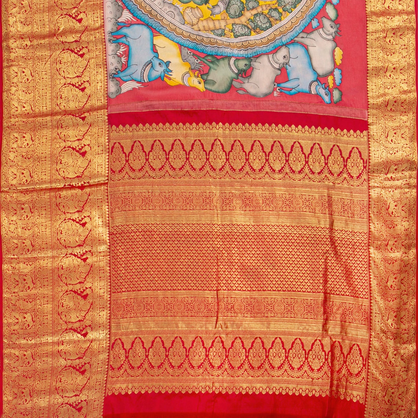 Tree Of Life Themed Handpainted Kalamkari Kanchipuram Silk Saree For Festive Wear PV SRK KK 111