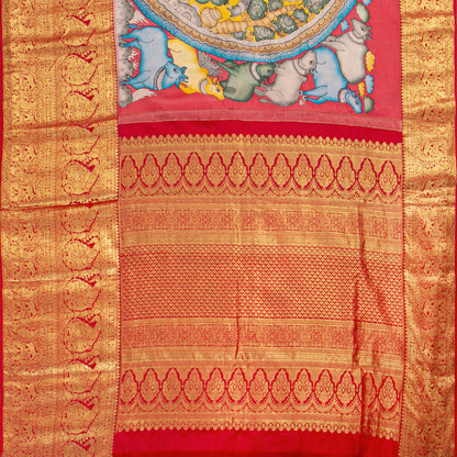 Tree Of Life Themed Handpainted Kalamkari Kanchipuram Silk Saree For Festive Wear PV SRK KK 111