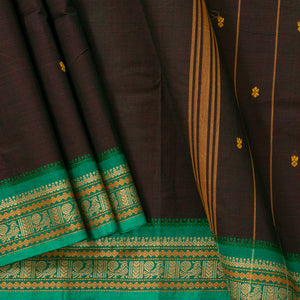 Brown And Green Kanchi Cotton Saree PV MM KC 181