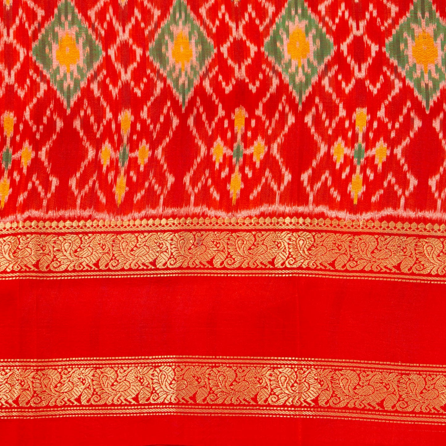 Krishna Leela Themed Handpainted Kalamkari Kanchipuram Silk Saree With Ikkat Pallu For Office Wear PV KAI IKS 101
