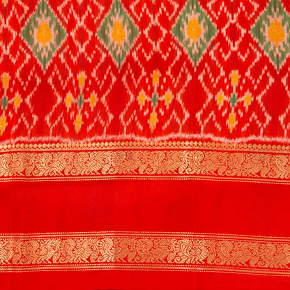 Krishna Leela Themed Handpainted Kalamkari Kanchipuram Silk Saree With Ikkat Pallu For Office Wear PV KAI IKS 101