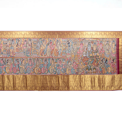 Ram Darbar Themed Handpainted Kalamkari Kanchipuram Silk Saree PV KAI KK 101