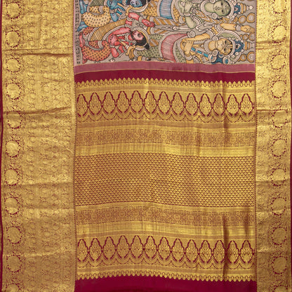 Ram Darbar Themed Handpainted Kalamkari Kanchipuram Silk Saree PV KAI KK 101
