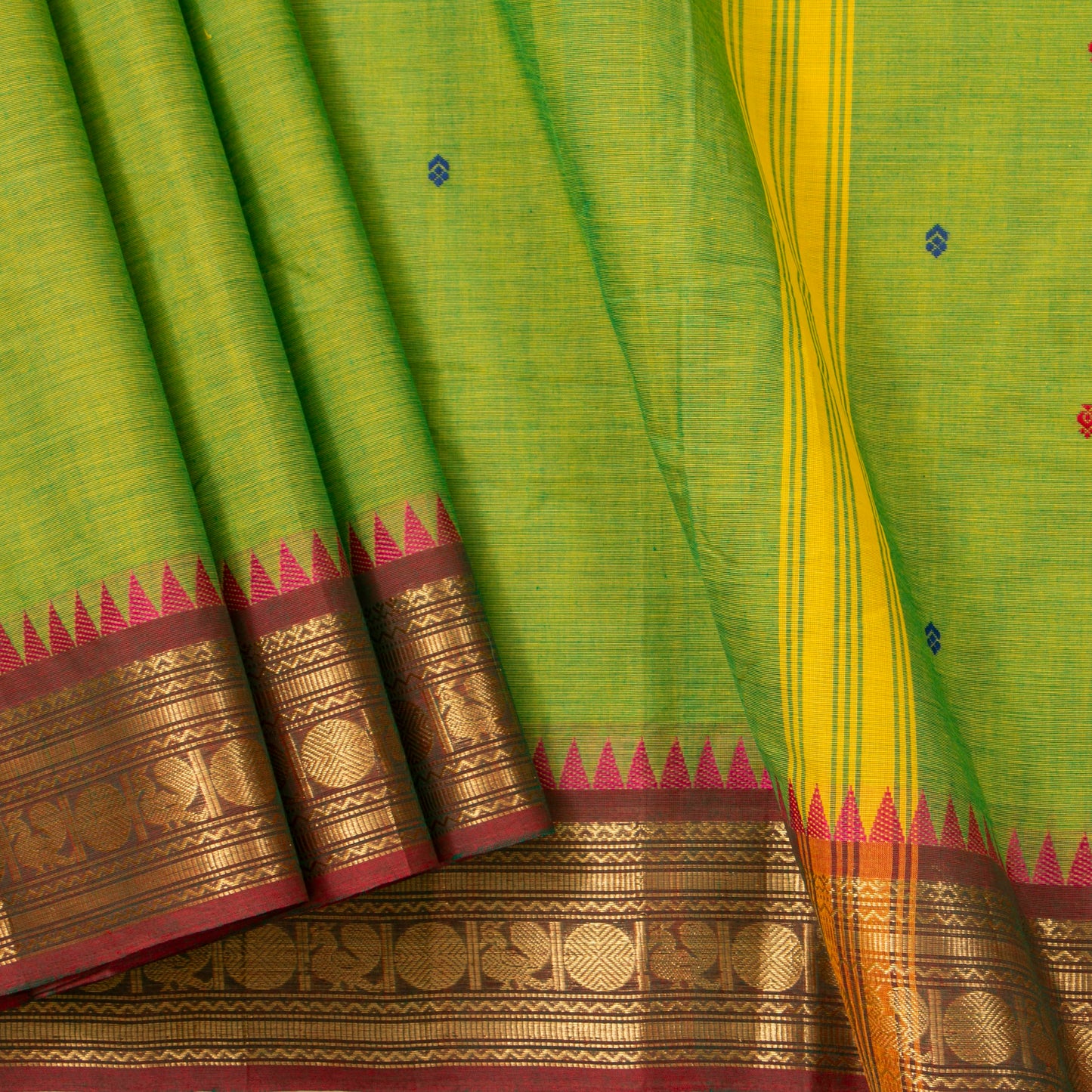 Green Kanchi Cotton Saree Ganga Jamuna Border PV MM KC 170