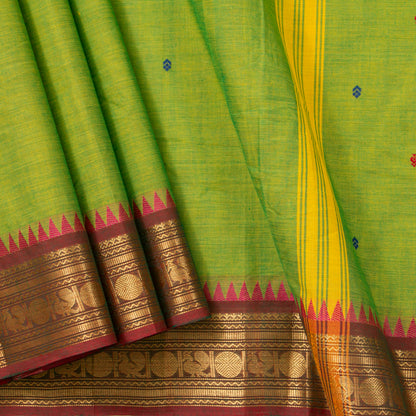 Green Kanchi Cotton Saree Ganga Jamuna Border PV MM KC 170