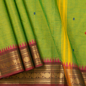 Green Kanchi Cotton Saree Ganga Jamuna Border PV MM KC 170
