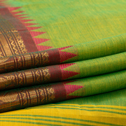Green Kanchi Cotton Saree Ganga Jamuna Border PV MM KC 170