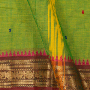 Green Kanchi Cotton Saree Ganga Jamuna Border PV MM KC 170