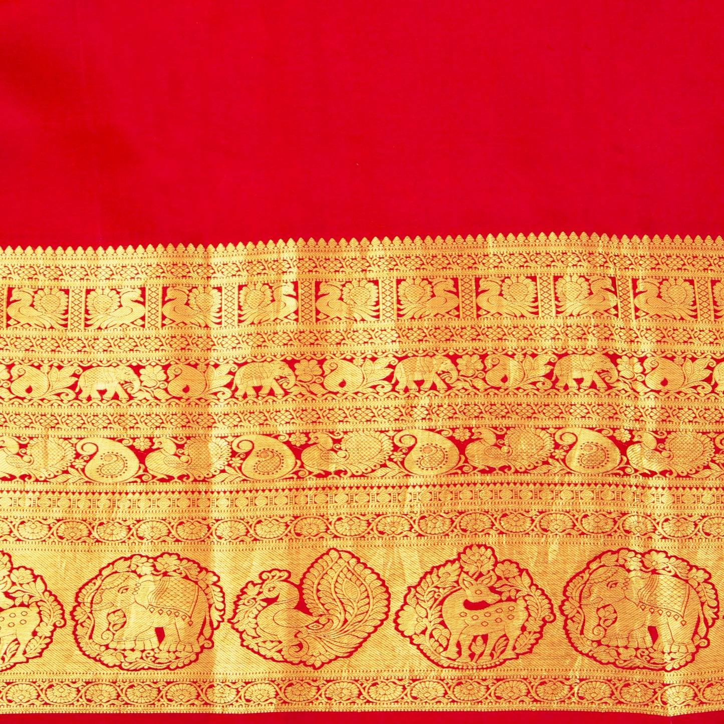 Krishna Leela Themed Blue And Red Handpainted Kalamkari Kanchipuram Silk Saree For Festive Wear PV KAI KK 102