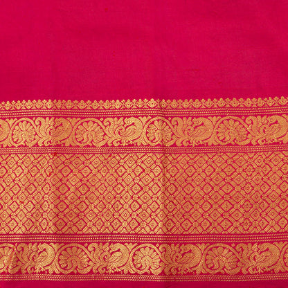 Pink and Red Handpainted Kalamkari Kanchipuram Silk Saree With Village Marketplace Theme For Festive Wear PV KAI KGS 101