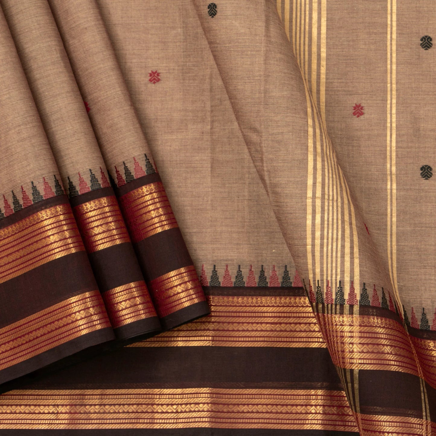 Beige And Brown Kanchi Cotton Saree For Festive Wear PV MM KC 575