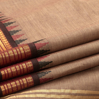 Beige And Brown Kanchi Cotton Saree For Festive Wear PV MM KC 575