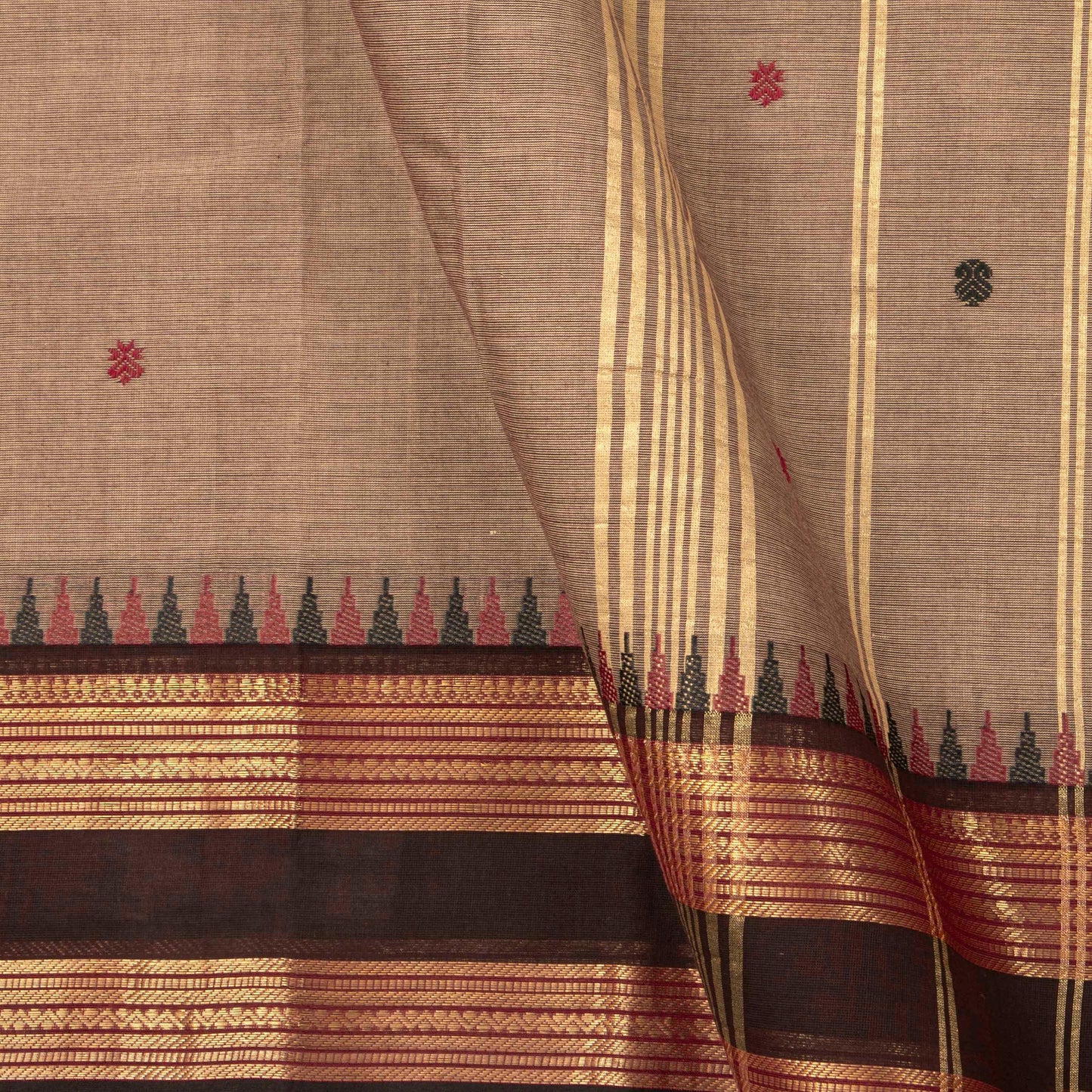 Beige And Brown Kanchi Cotton Saree For Festive Wear PV MM KC 575