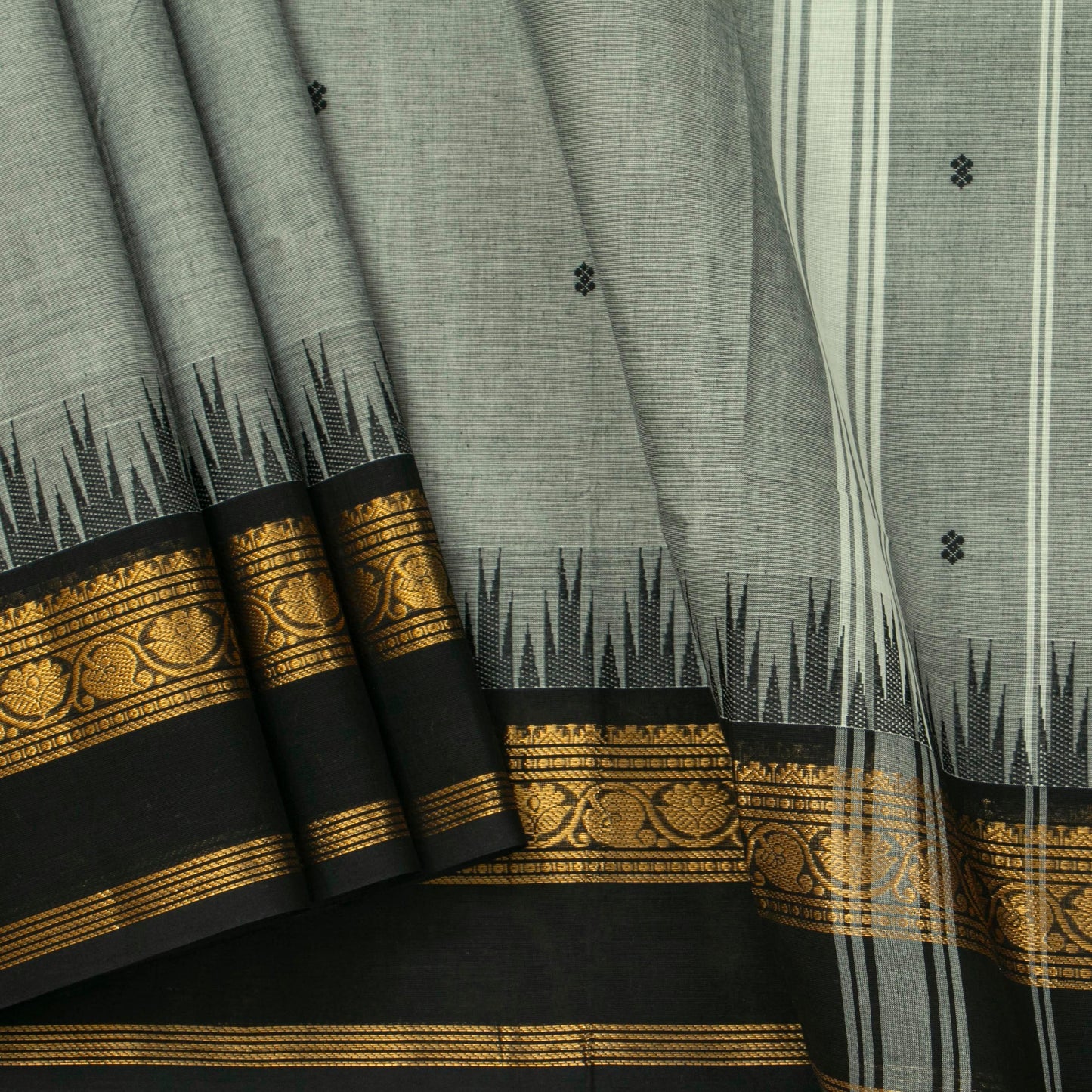 Grey And Black Kanchi Cotton Saree For Festive Wear PV MM KC 515 - Cotton Saree - Panjavarnam PV MM KC 515