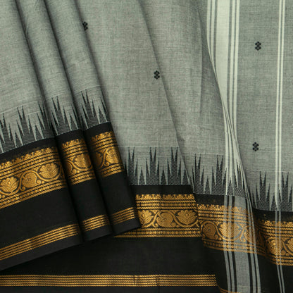 Grey And Black Kanchi Cotton Saree For Festive Wear PV MM KC 515 - Cotton Saree - Panjavarnam PV MM KC 515