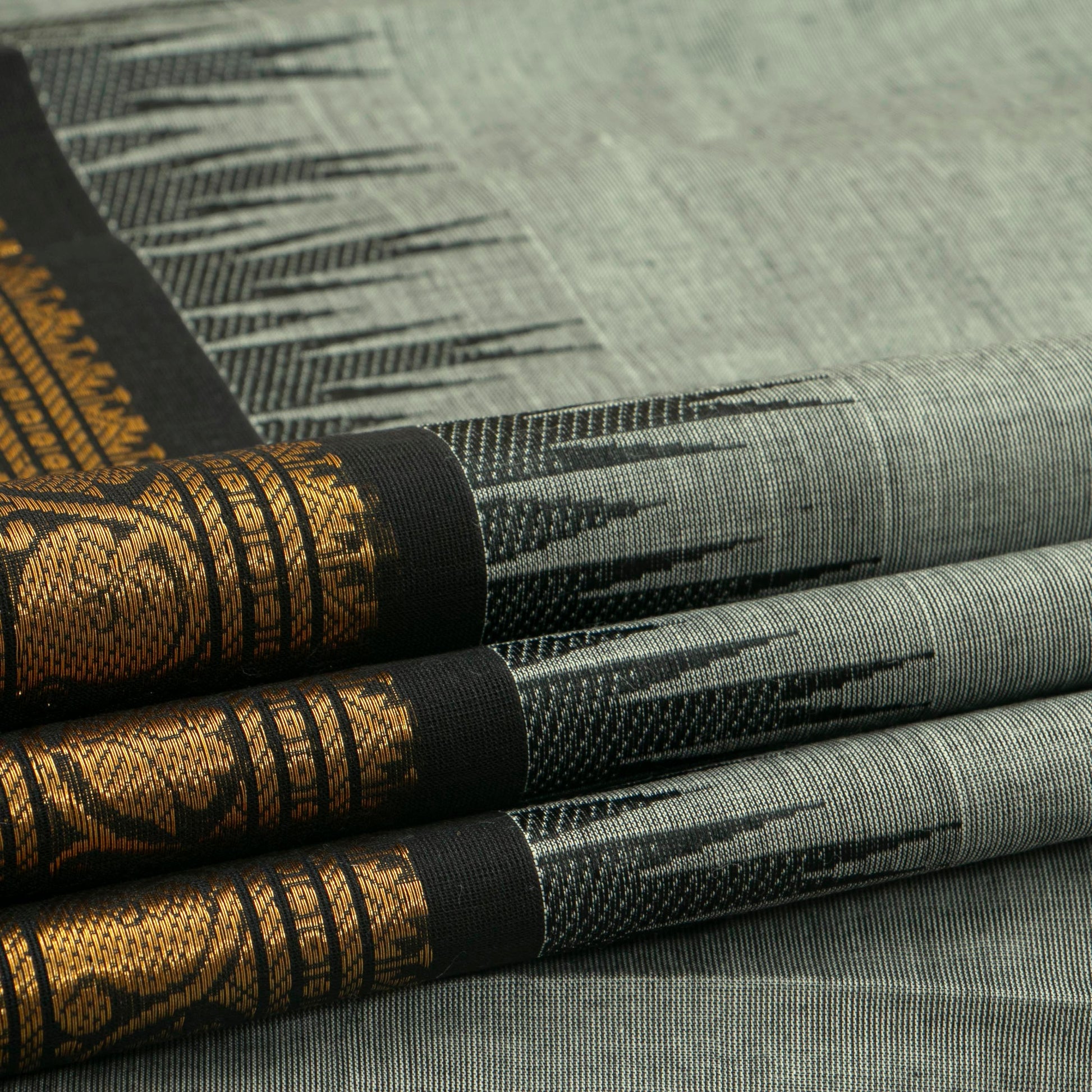 Grey And Black Kanchi Cotton Saree For Festive Wear PV MM KC 515 - Cotton Saree - Panjavarnam PV MM KC 515