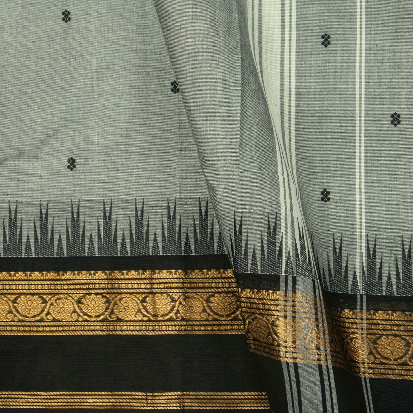 Grey And Black Kanchi Cotton Saree For Festive Wear PV MM KC 515 - Cotton Saree - Panjavarnam PV MM KC 515
