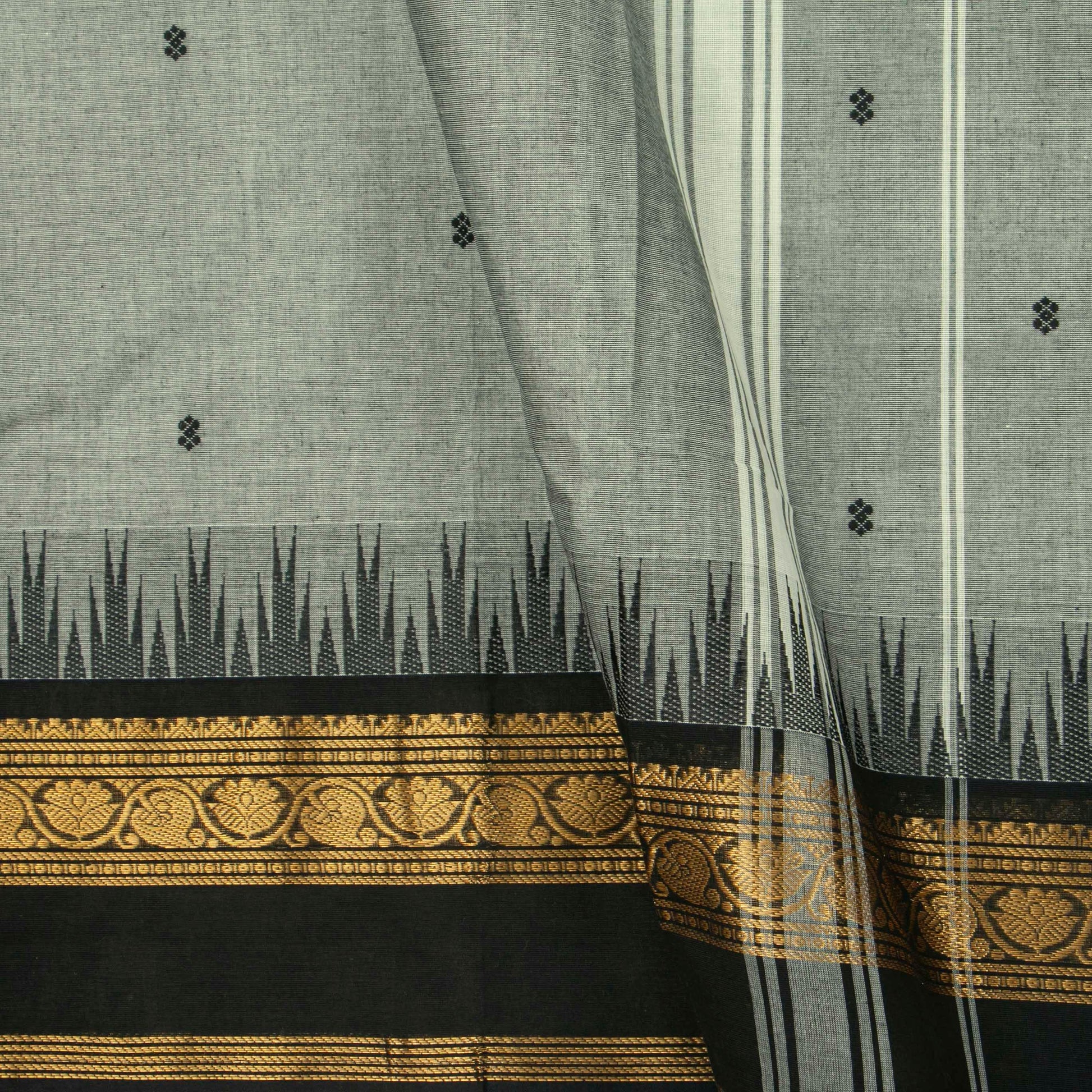 Grey And Black Kanchi Cotton Saree For Festive Wear PV MM KC 515 - Cotton Saree - Panjavarnam PV MM KC 515