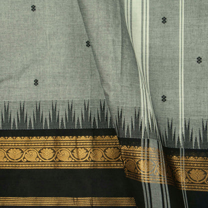 Grey And Black Kanchi Cotton Saree For Festive Wear PV MM KC 515 - Cotton Saree - Panjavarnam PV MM KC 515