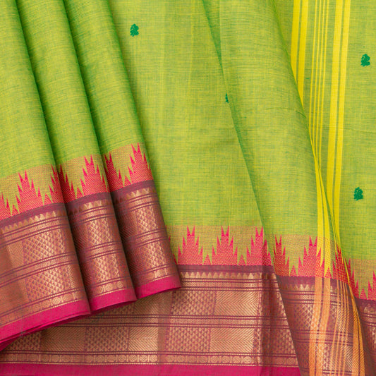 Green Kanchi Cotton Saree Ganga Jamuna Border For Festive Wear PV MM KC 551
