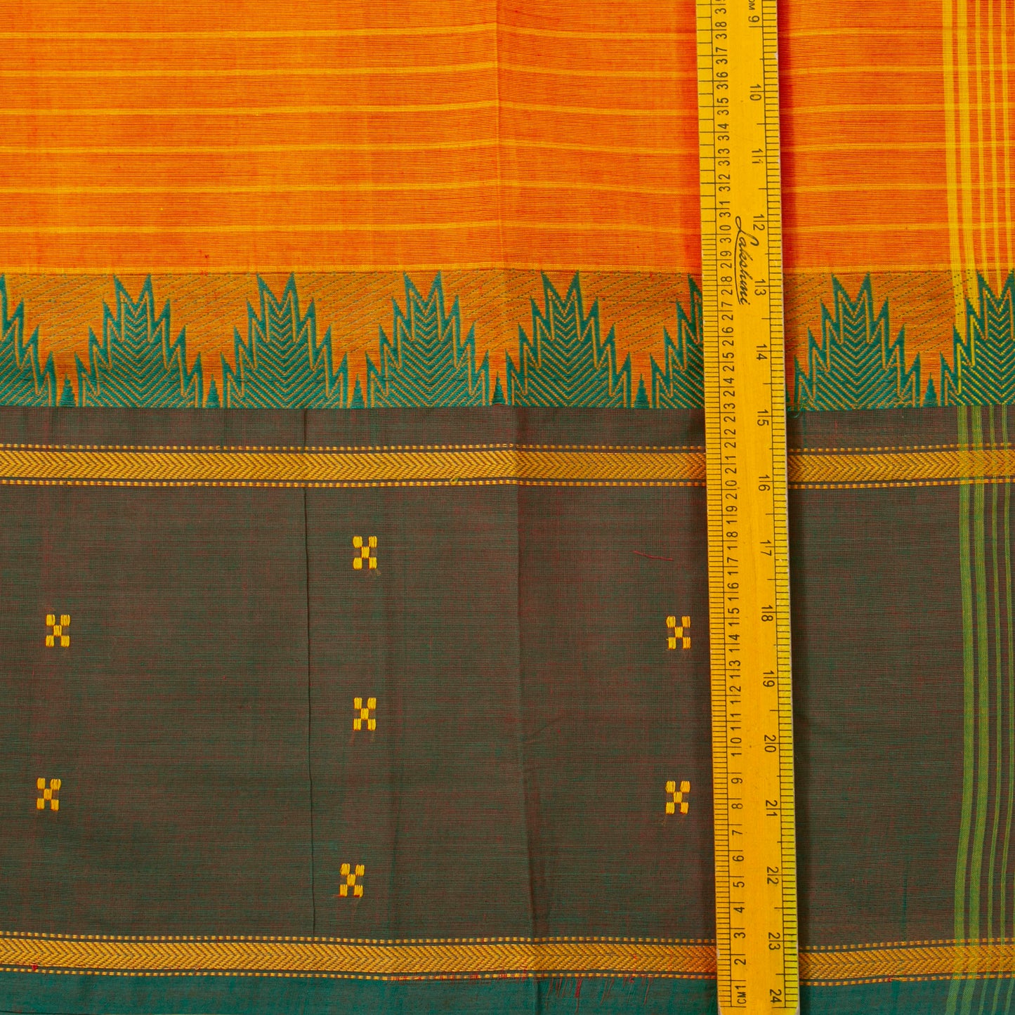 Mango Yellow Kanchi Cotton Saree With Green And Red Ganga Jamuna Border PV MM KC 198