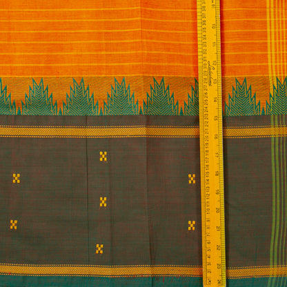 Mango Yellow Kanchi Cotton Saree With Green And Red Ganga Jamuna Border PV MM KC 198