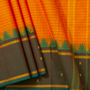 Mango Yellow Kanchi Cotton Saree With Green And Red Ganga Jamuna Border PV MM KC 198