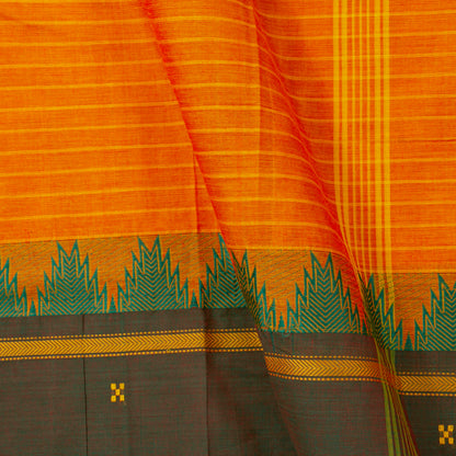 Mango Yellow Kanchi Cotton Saree With Green And Red Ganga Jamuna Border PV MM KC 198