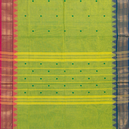 Green Kanchi Cotton Saree Ganga Jamuna Border For Festive Wear PV MM KC 551