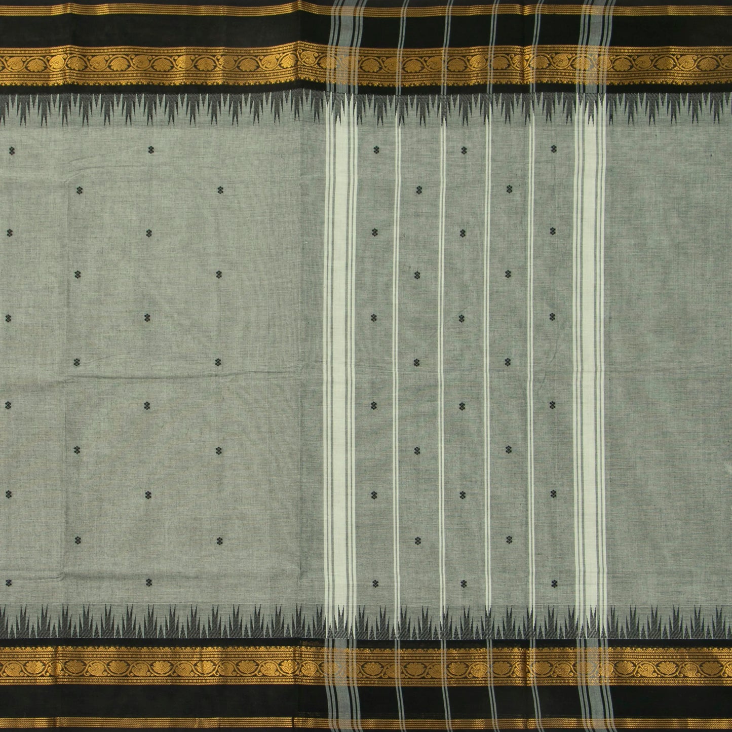 Grey And Black Kanchi Cotton Saree For Festive Wear PV MM KC 515 - Cotton Saree - Panjavarnam PV MM KC 515