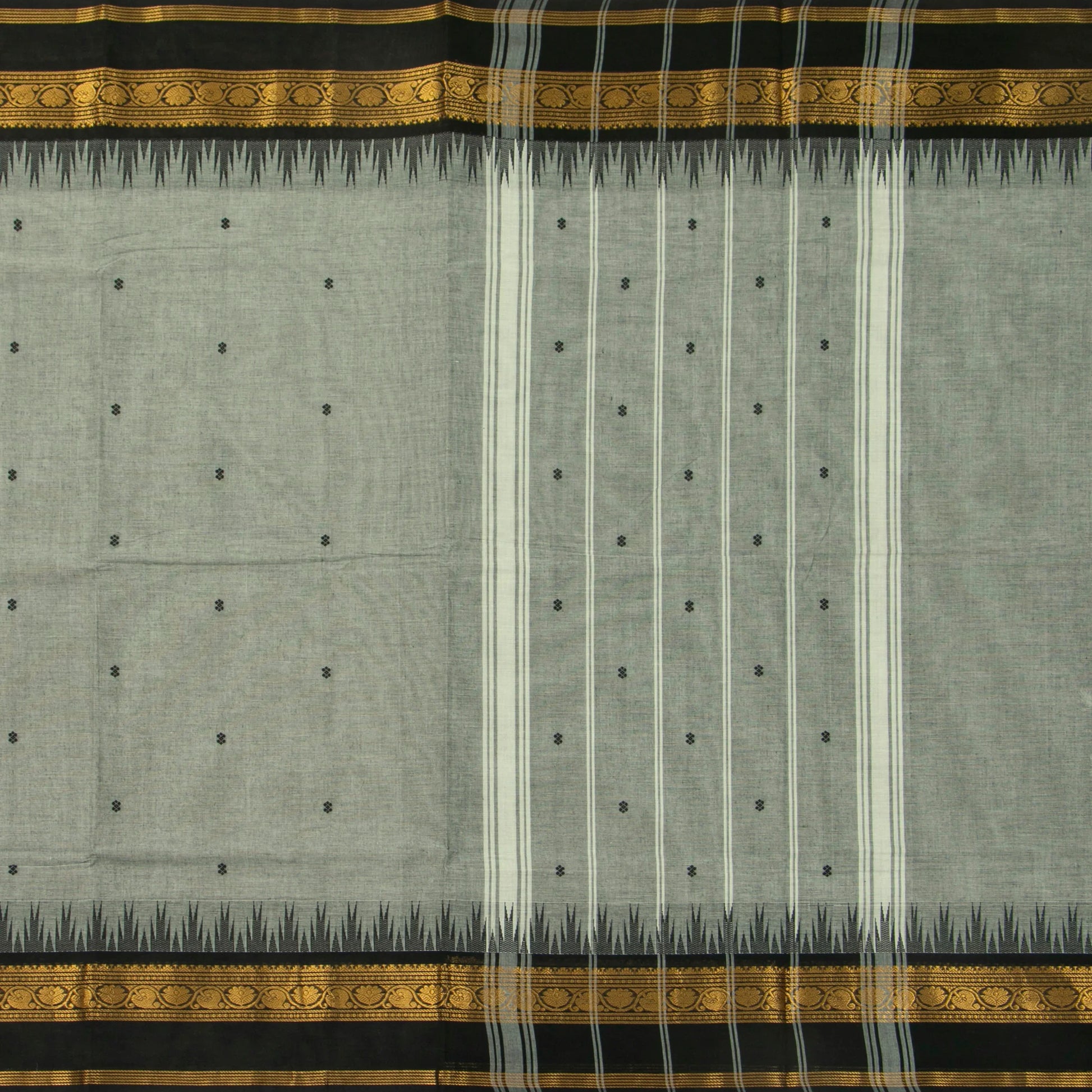 Grey And Black Kanchi Cotton Saree For Festive Wear PV MM KC 515 - Cotton Saree - Panjavarnam PV MM KC 515