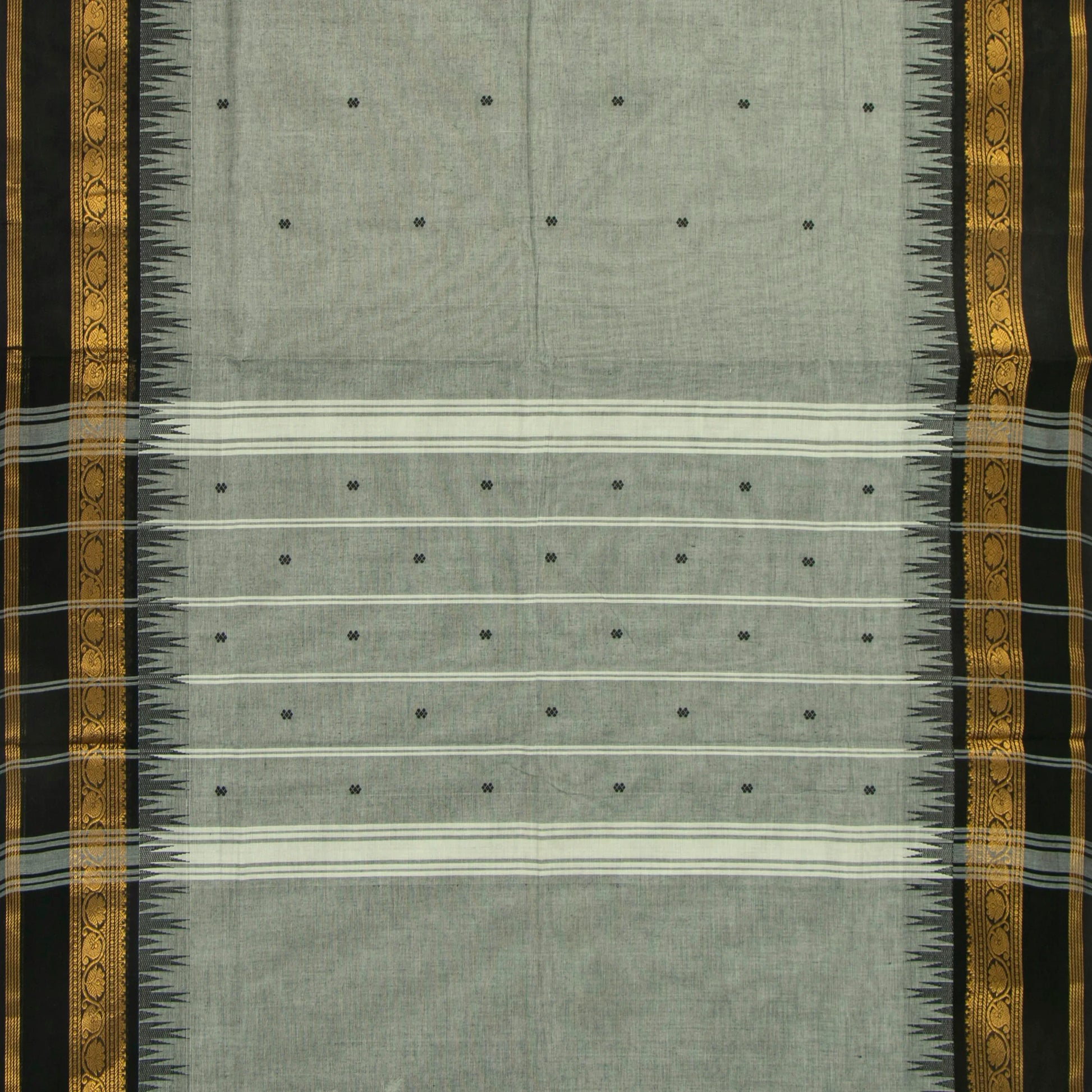 Grey And Black Kanchi Cotton Saree For Festive Wear PV MM KC 515 - Cotton Saree - Panjavarnam PV MM KC 515