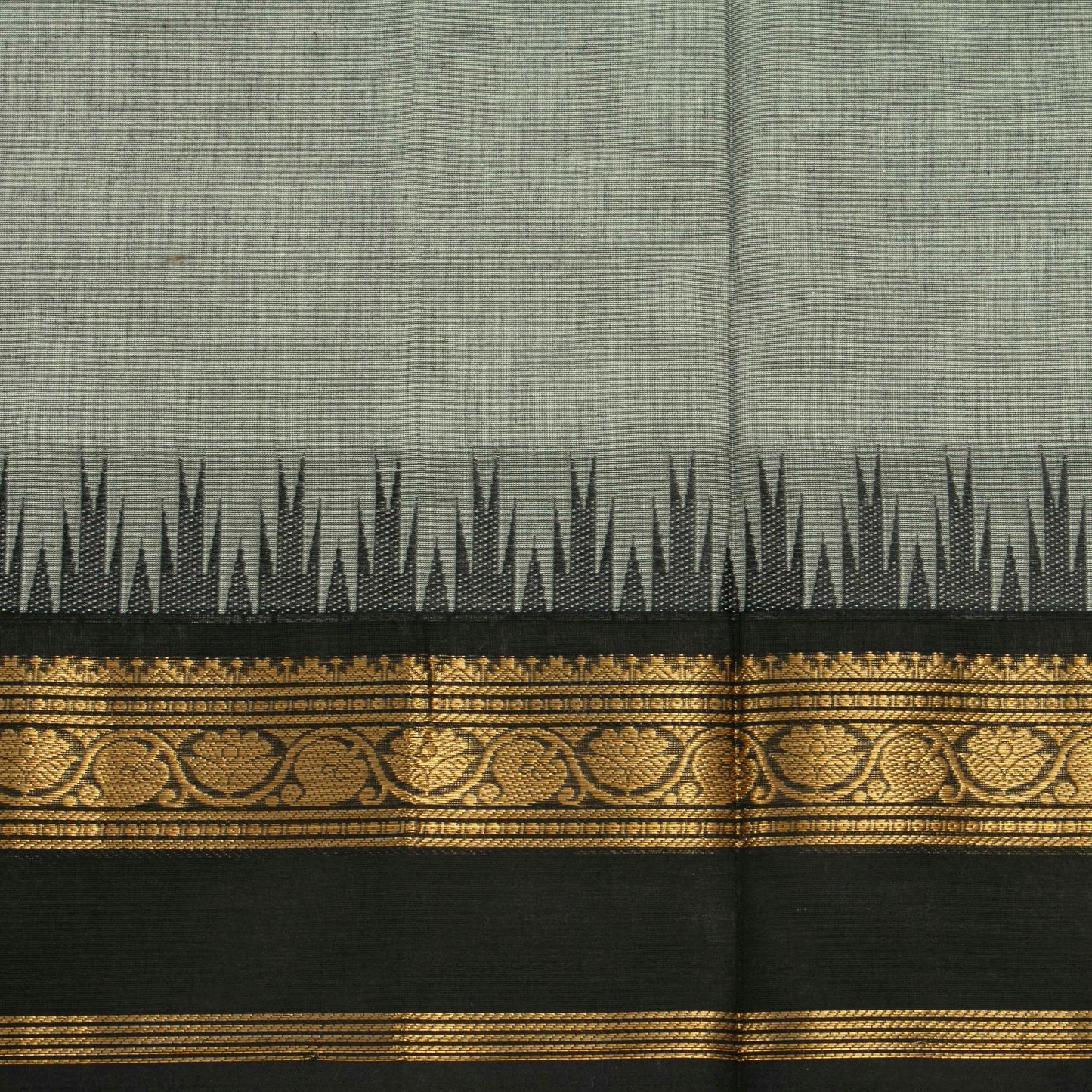 Grey And Black Kanchi Cotton Saree For Festive Wear PV MM KC 515 - Cotton Saree - Panjavarnam PV MM KC 515