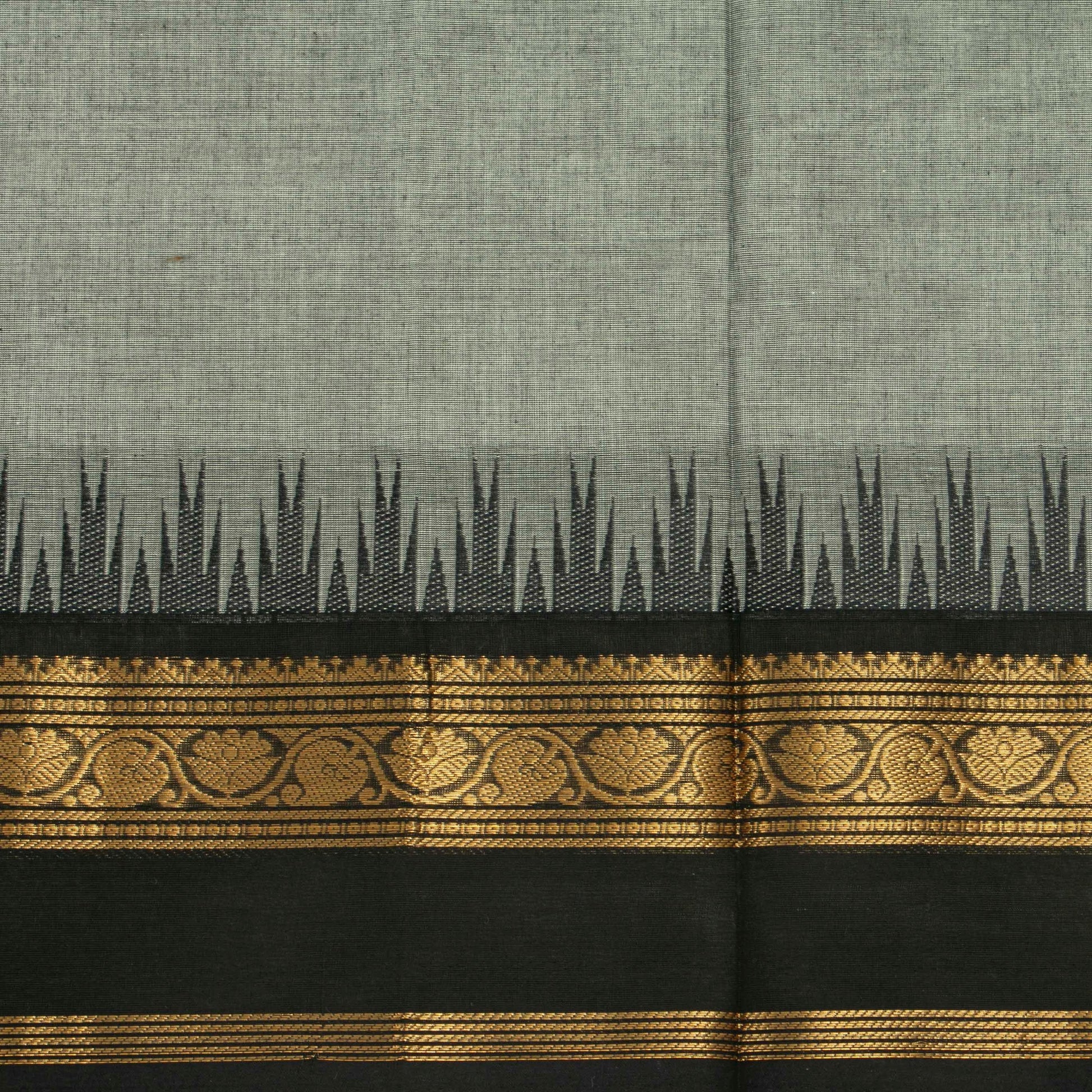 Grey And Black Kanchi Cotton Saree For Festive Wear PV MM KC 515 - Cotton Saree - Panjavarnam PV MM KC 515