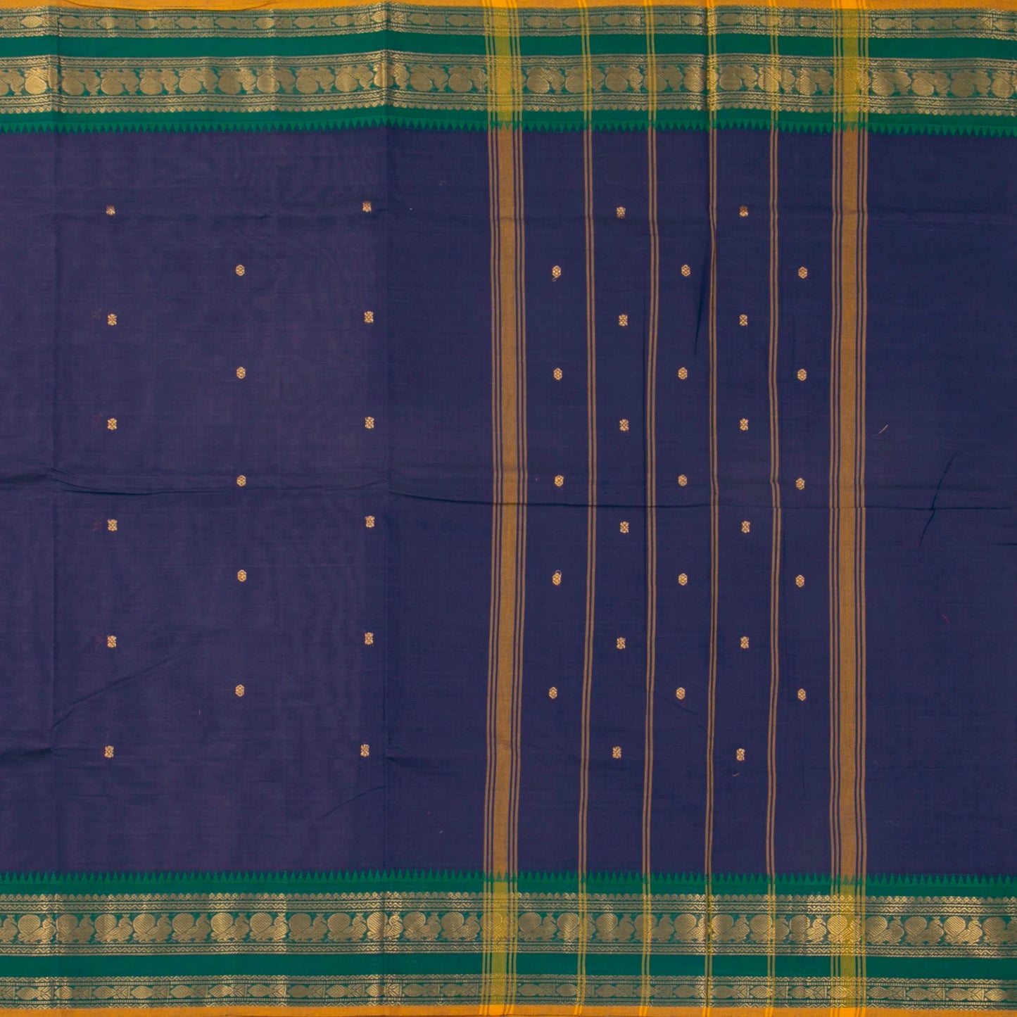 Blue And Green Kanchi Cotton Saree For Festive Wear PV MM KC 516 - Cotton Saree - Panjavarnam PV MM KC 516