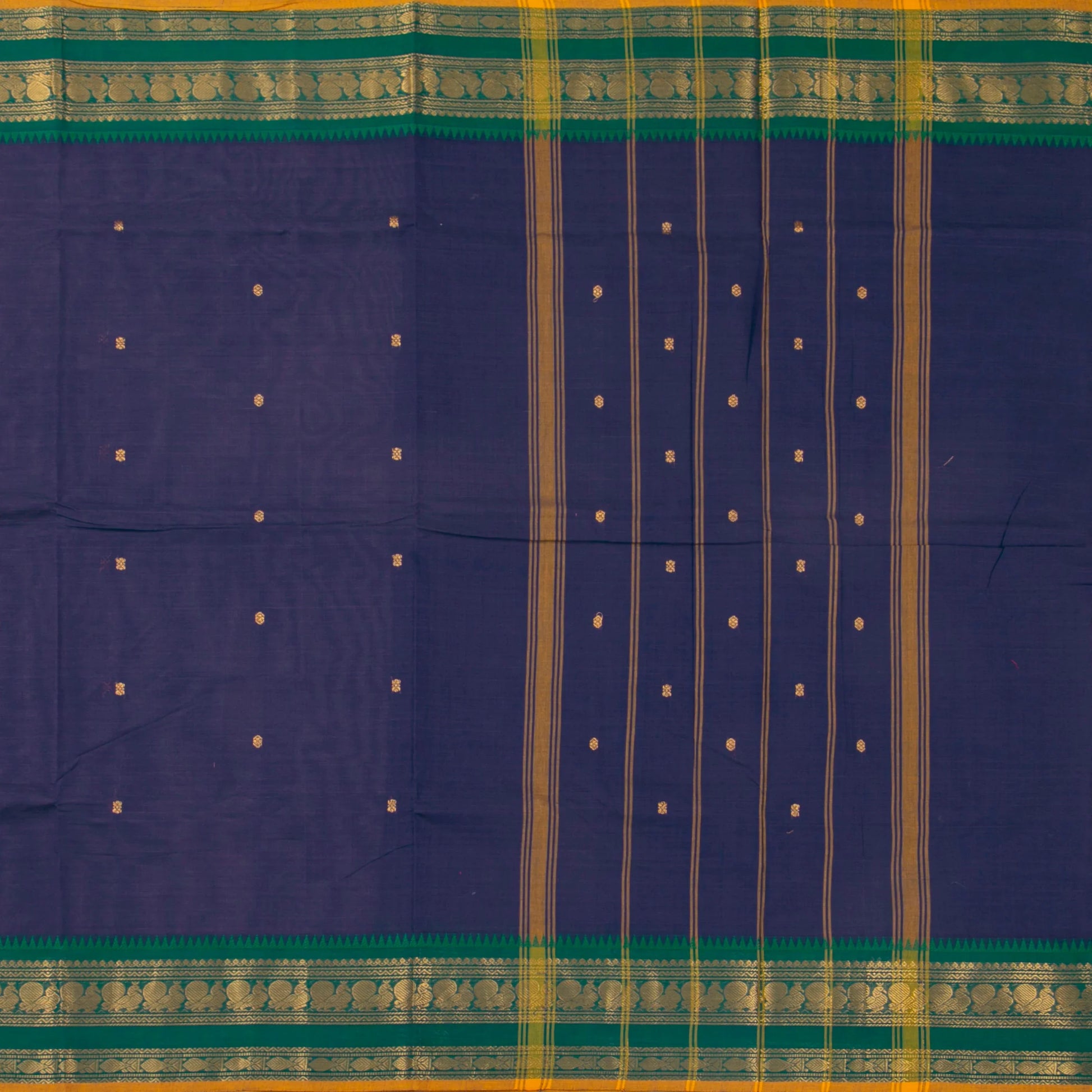 Blue And Green Kanchi Cotton Saree For Festive Wear PV MM KC 516 - Cotton Saree - Panjavarnam PV MM KC 516