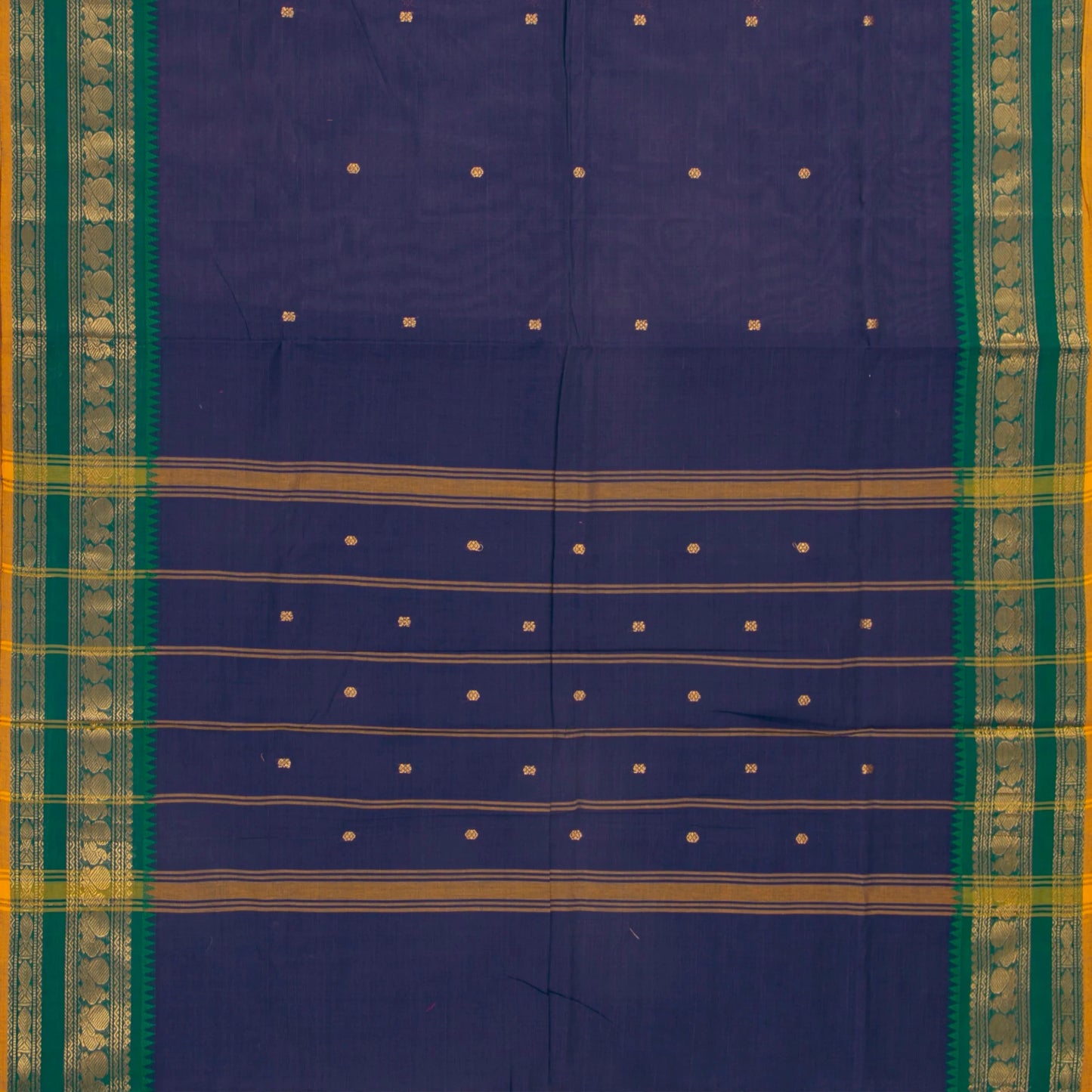 Blue And Green Kanchi Cotton Saree For Festive Wear PV MM KC 516 - Cotton Saree - Panjavarnam PV MM KC 516