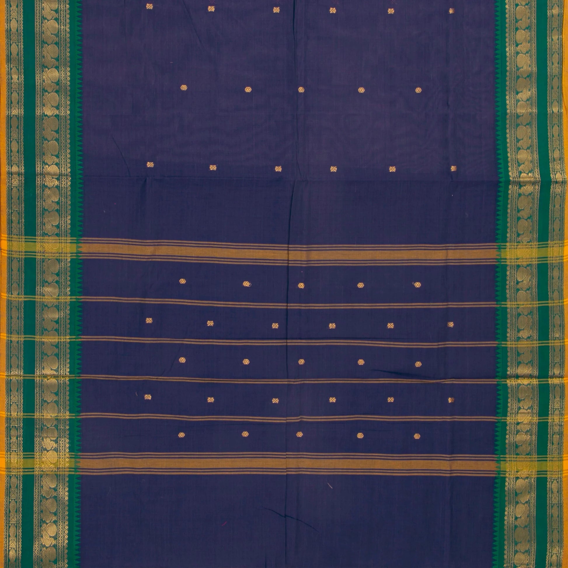 Blue And Green Kanchi Cotton Saree For Festive Wear PV MM KC 516 - Cotton Saree - Panjavarnam PV MM KC 516