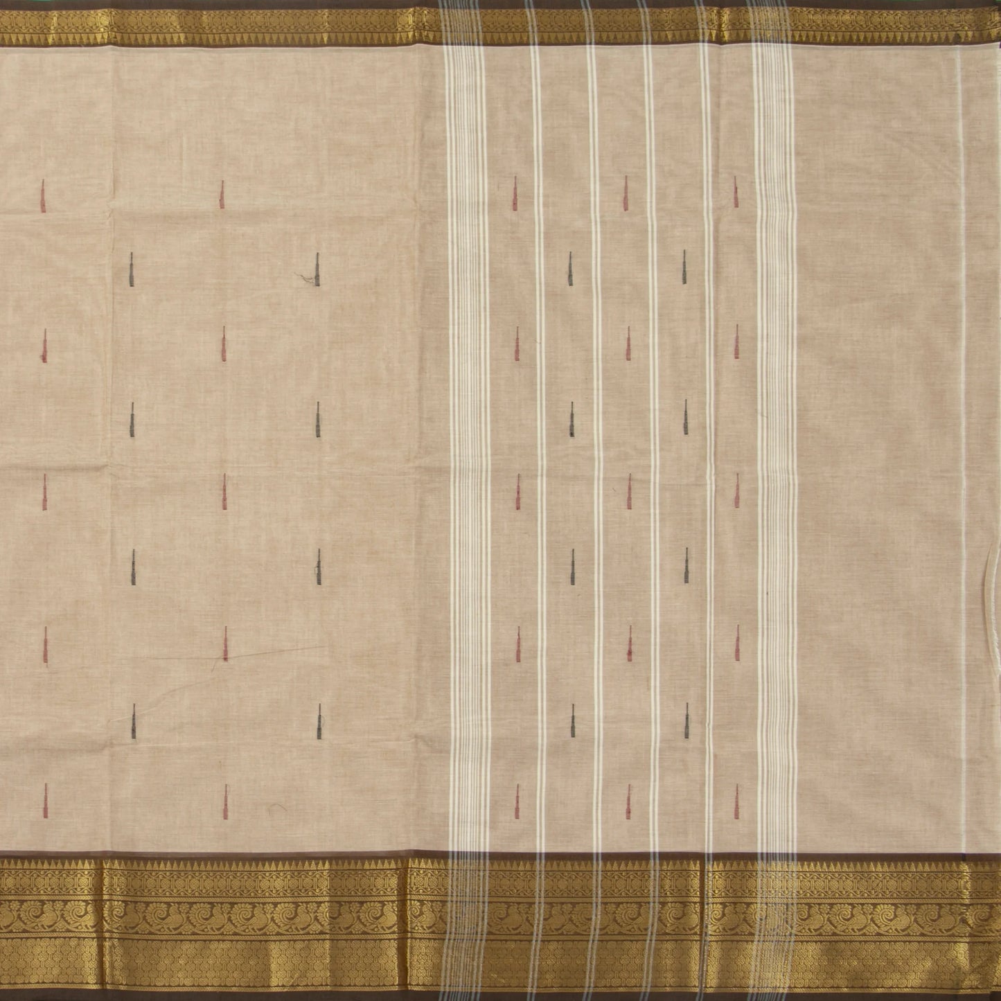 Beige And Brown Kanchi Cotton Saree For Festive Wear PV MM KC 548