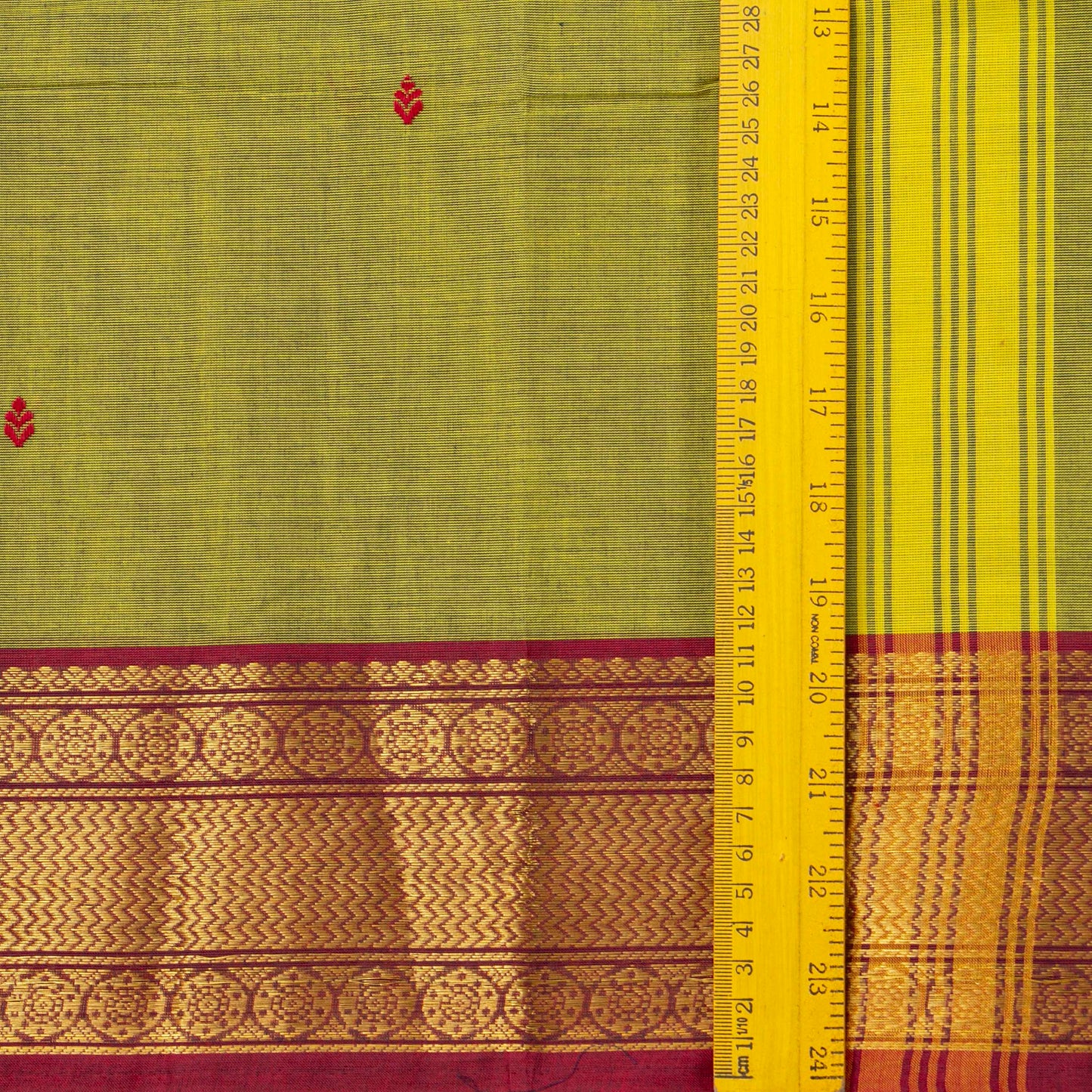 Green And Red Kanchi Cotton Saree With Zari Border For Office Wear PV MM KC 497