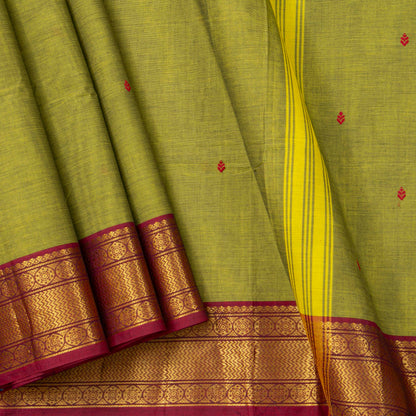 Green And Red Kanchi Cotton Saree With Zari Border For Office Wear PV MM KC 497