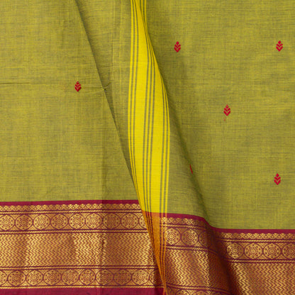 Green And Red Kanchi Cotton Saree With Zari Border For Office Wear PV MM KC 497