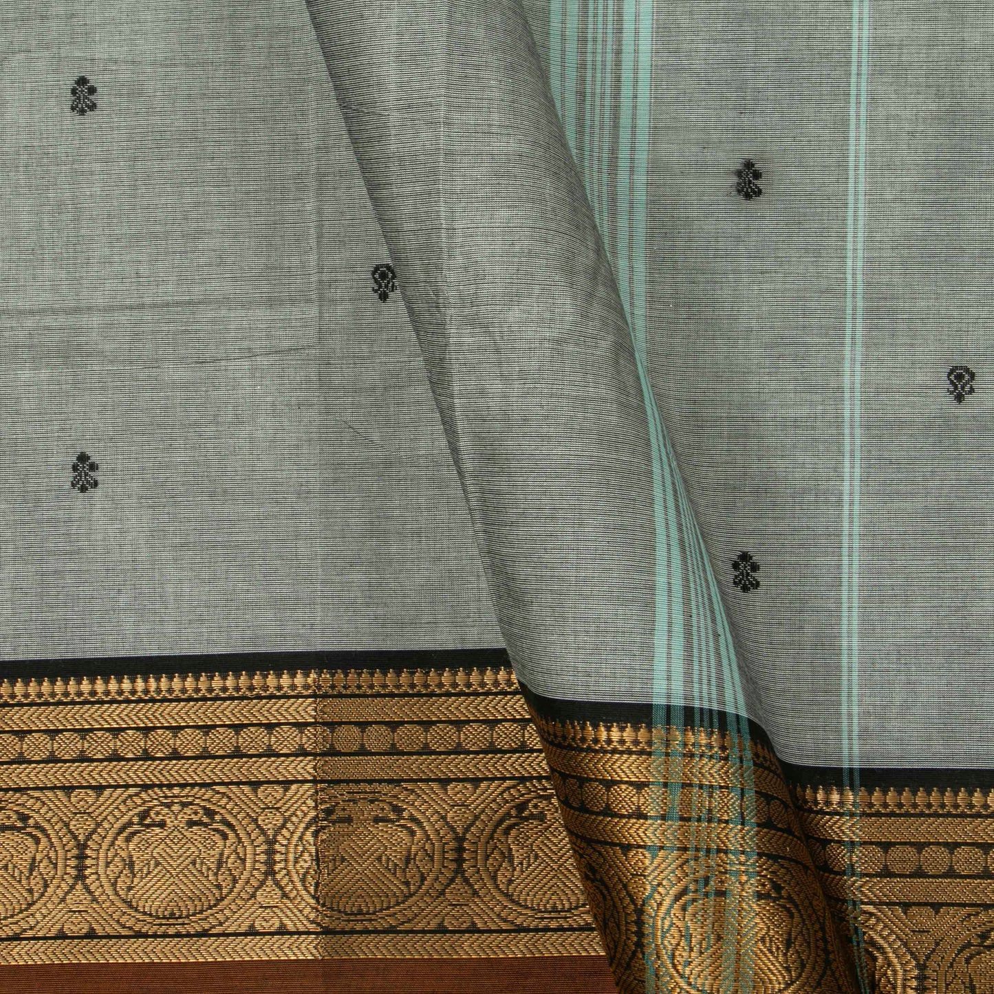 Grey And Brown Kanchi Cotton Saree For Festive Wear PV MM KC 543