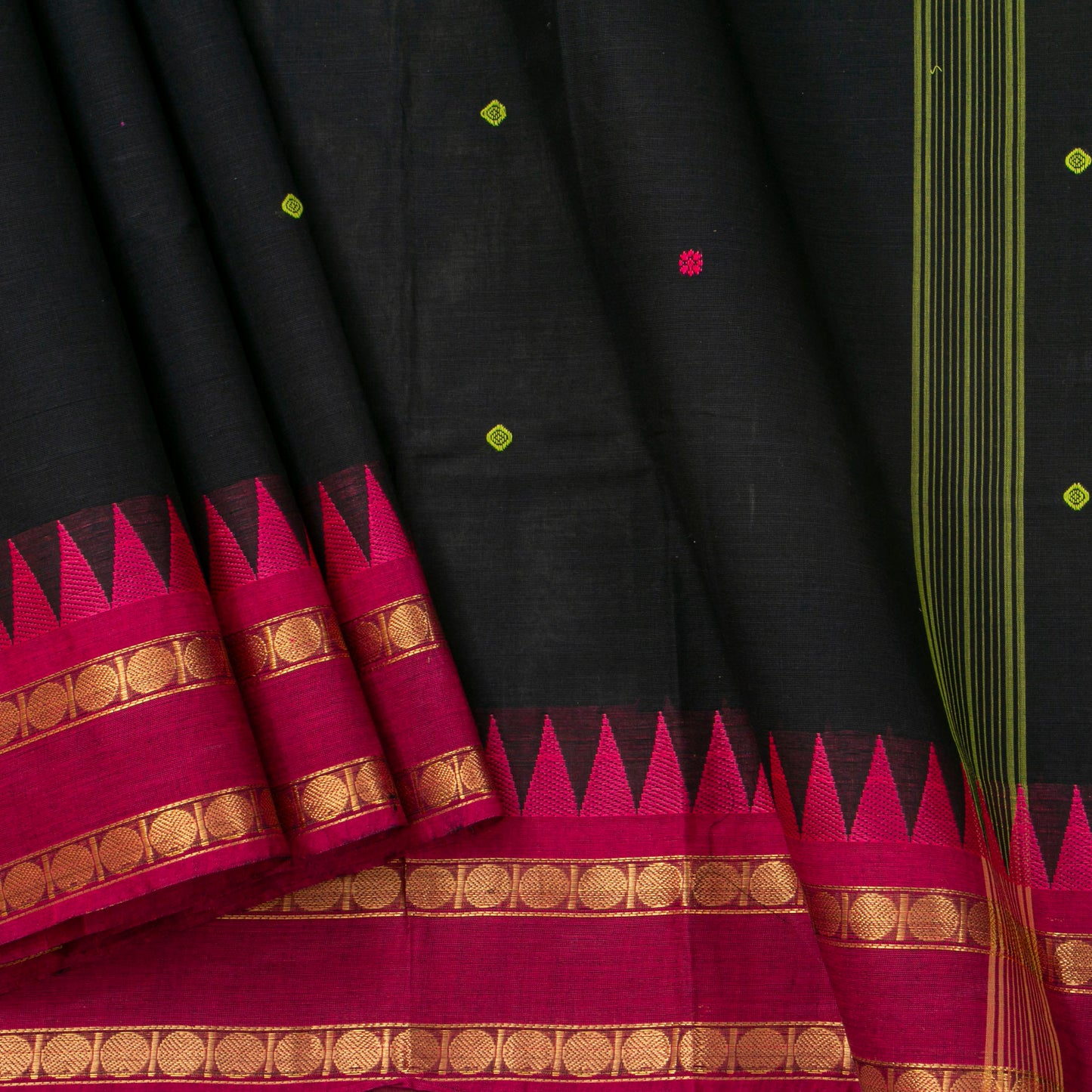 Black Kanchi Cotton Saree Ganga Jamuna Border For Festive Wear PV MM KC 477