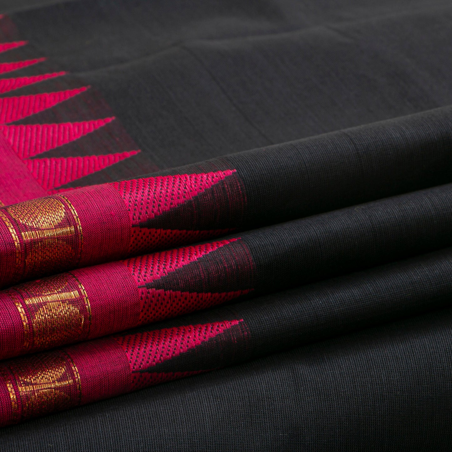 Black Kanchi Cotton Saree Ganga Jamuna Border For Festive Wear PV MM KC 477