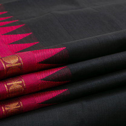 Black Kanchi Cotton Saree Ganga Jamuna Border For Festive Wear PV MM KC 477