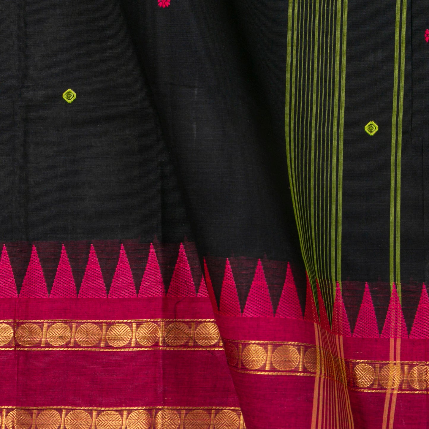 Black Kanchi Cotton Saree Ganga Jamuna Border For Festive Wear PV MM KC 477