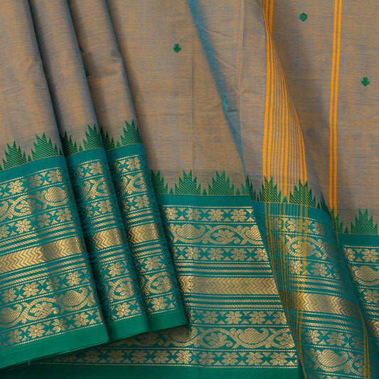 Grey And Blue Kanchi Cotton Saree For Festive Wear PV MM KC 599 - Cotton Saree - Panjavarnam PV MM KC 599
