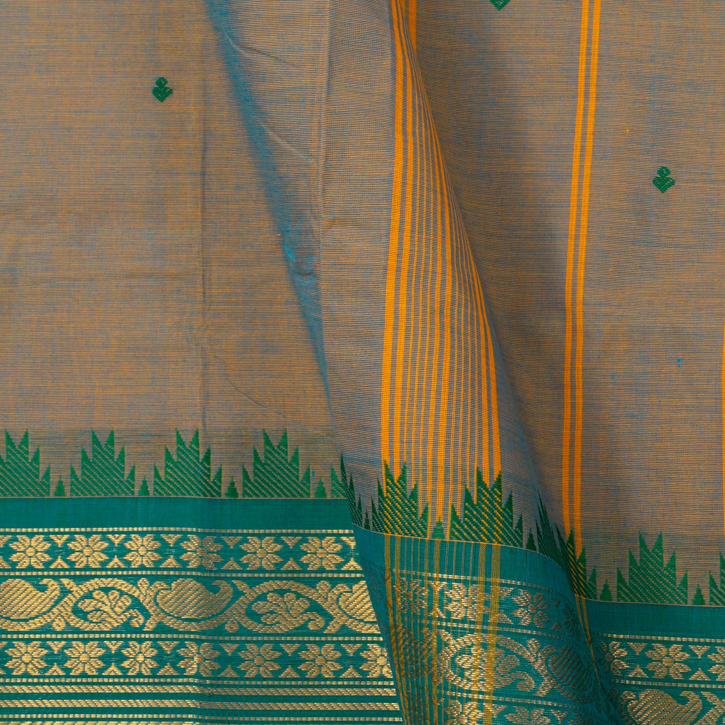 Grey And Blue Kanchi Cotton Saree For Festive Wear PV MM KC 599