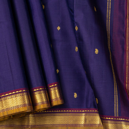 Blue And Magenta Kanchipuram Silk Saree For Festive Wear PV J 2047